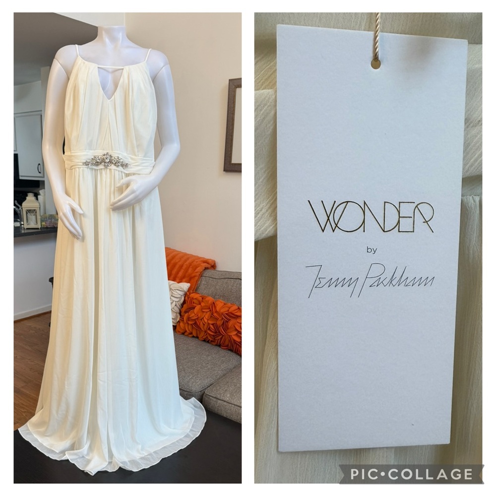 ❣️🆕Wonder by Jenny Packham Chiffon Tie Back Ivory Gown with Waist Embellishment
